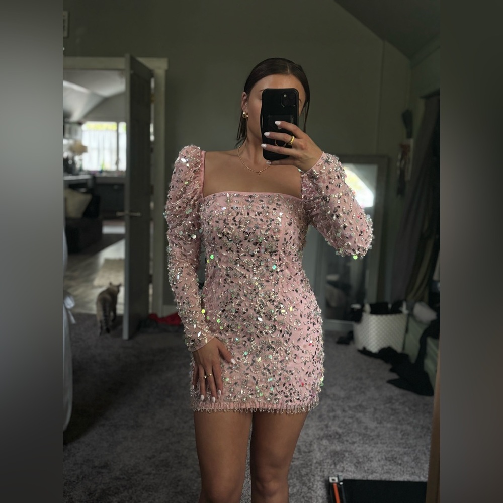 ASOS LUXE Pink Sequin Embellished Mini Dress - Picture 4 of 8